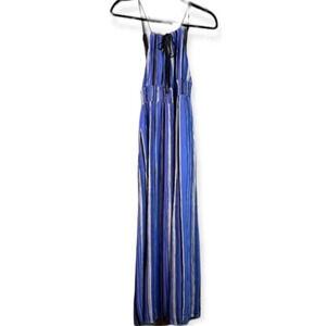 BAND OF GYPSIES Maxi Dress Blue Stripe Plisse Tied Deep V Smock Bohemian M